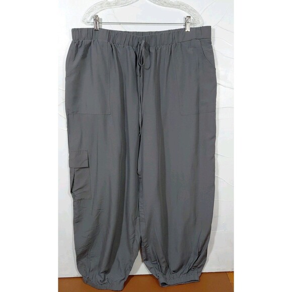 Women's Size 4X Gray Satin-ish Elastic Waist Pockets Athleisure Jogger Pants - Picture 1 of 9